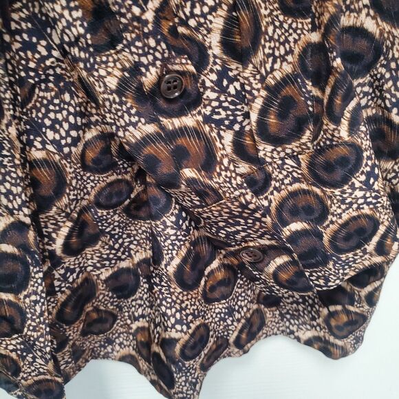 Salvatore Ferragamo Blouse Button Up Animal Print Tie Neck Brown Size 40 Silk - Picture 4 of 7